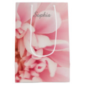 Grijs script naam, grote roze bloem medium cadeauzakje (Achterkant)