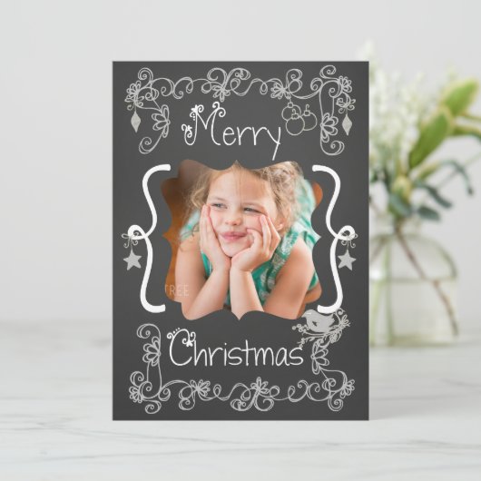 Grijs Scrolls Chalkboard Vakantie Fotokaart Feestdagenkaart (Staand voorkant)