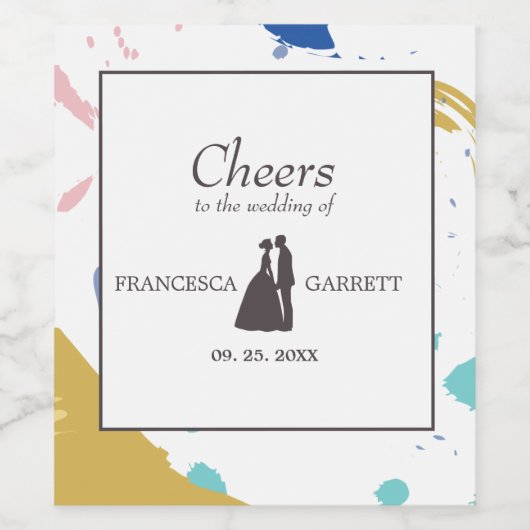 Grijs silhouet op kleurrijke achtergrond wijn etiket (Enkel label)