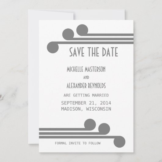 Grijs Simple Deco Chic Save the Date Uitnodiging (Voorkant)