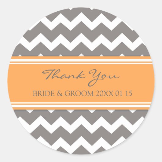 Grijs Sinaasappel Chevron dank u bruiloft gunst La Ronde Sticker (Voorkant)
