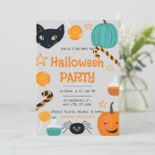 Grijs Sinaasappel Grappig Halloween Uitnodiging (Staand voorkant)