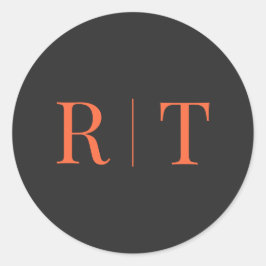 Grijs sinaasappel Monogram Bruiloft Ronde Sticker