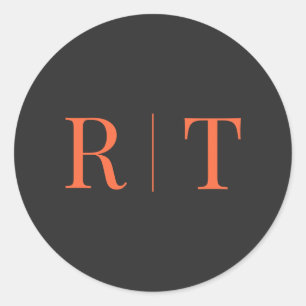 Grijs sinaasappel Monogram Bruiloft Ronde Sticker