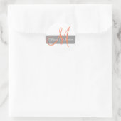 Grijs Sinaasappel Monogram Namen Bruiloft Favor St Ronde Sticker (Tas)