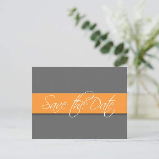 Grijs Sinaasappel Save the Date Briefkaarten Weddi (Staand voorkant)