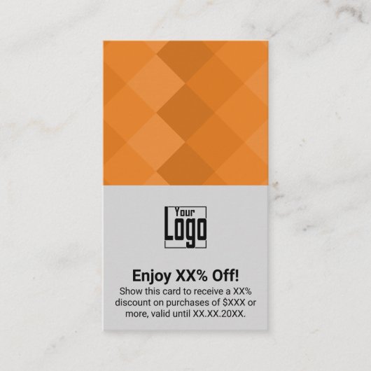 Grijs Sinaasappel Standaard Visitekaartje Maat XX% Kortingskaartje (Voorkant)