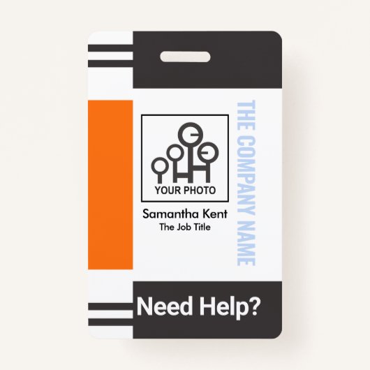 Grijs Sinaasappel Streep Kolom Fotosjabloon Badge (Voorkant)