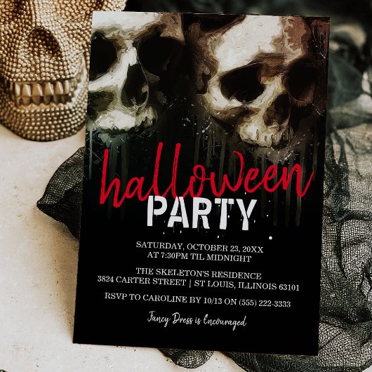 Grijs Skull Halloween Feest Kaart