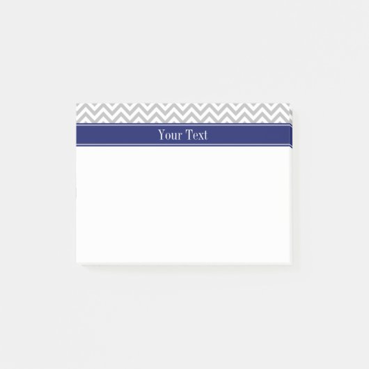 Grijs SLg Chevron Marineblauw Naam Monogram Post-it® Notes (Voorkant)