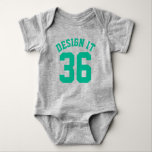 Grijs & smaragdgroen Baby | Sporttrui ontwerp Romper<br><div class="desc">Grijs & smaragdgroen Baby | Sport Jersey Design · Baby Football Bodysuit</div>