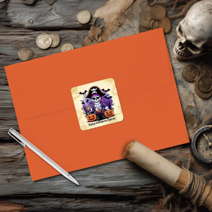 Grijs spookachtig geraamte piraat Halloween Vierkante Sticker