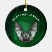 Grijs spookachtig vleermuis in vlucht groene spook keramisch ornament (Voorkant)