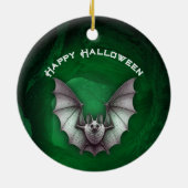 Grijs spookachtig vleermuis in vlucht groene spook keramisch ornament (Achterkant)