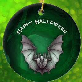 Grijs spookachtig vleermuis in vlucht groene spook keramisch ornament