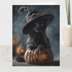 Grijs spookachtige "Meowgische" Zwarte Kat in een Kaart