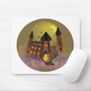Grijs spookhuis en vampierenkasteel met Halloween Muismat