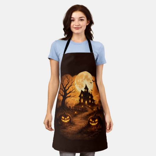 Grijs spookhuis Halloween Schort (Gedragen)