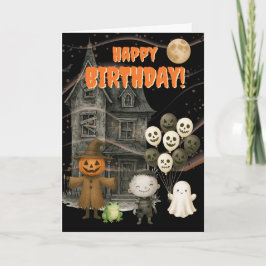 Grijs spookhuis Halloween verjaardag Feestdagen Kaart