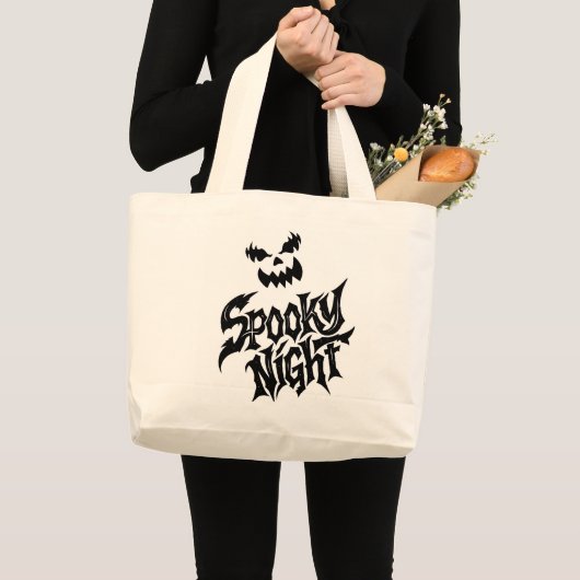 Grijs spooky pompoen gezicht grote tote bag (Voorkant (product))