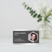 Grijs Staal Zilver Onroerend goed Foto Realtor Visitekaartje (Staand voorkant)