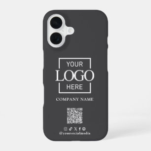 Grijs stijlvol minimalistisch bedrijfslogo & QR-co iPhone 16 Hoesje