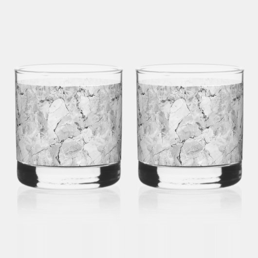 Grijs "Stone Mosaic Cascade" Marmeren Textuur Fles Whisky Glas (Voorkant)