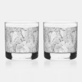 Grijs "Stone Mosaic Cascade" Marmeren Textuur Fles Whisky Glas (Achterkant)