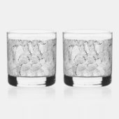 Grijs "Stone Mosaic Cascade" Marmeren Textuur Fles Whisky Glas (Rechts)