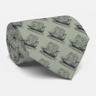 Grijs Stropdas met zwarte  zeilschip