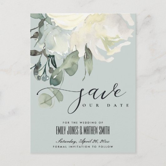 GRIJS SUBTLE IVORY WHITE FLORAL BUNCH BEWAREN DE D AANKONDIGINGSKAART (Voorkant)