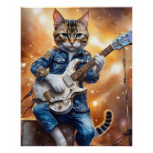 Grijs Tabby Cat Rock Star Gitaar spelen Perfect Poster (Voorkant)