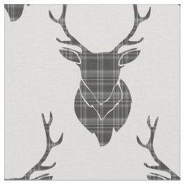Grijs Tartan Stag Hoofd Antler Rustiek Patroon Stof