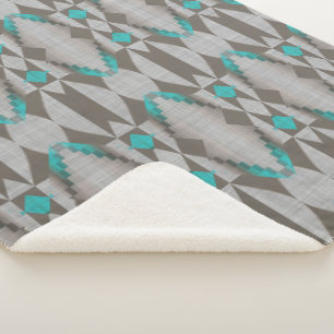 Grijs Taupe Aqua Turquoise Blauwgroen Blauw Tribal Sherpa Deken