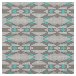 Grijs Taupe Aqua Turquoise Blauwgroen Blauw Tribal Stof