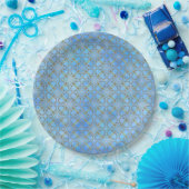 Grijs, Taupe, blauw, groen diamantpatroon met schu Papieren Bordje (Feest)