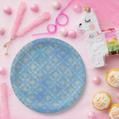 Grijs, Taupe, blauw, groen diamantpatroon met schu Papieren Bordje (Feest)