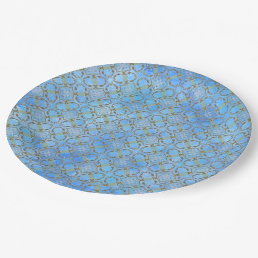 Grijs, Taupe, blauw, groen diamantpatroon met schu Papieren Bordje (Gekanteld)