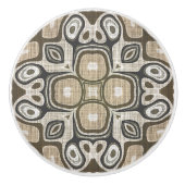 Grijs Taupe Oker Bruin Beige Etnische Tribe Art Keramische Knop (Voorkant)