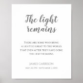 Grijs 'The Light Remains' citaat herdenkingsdienst Poster (Voorkant)