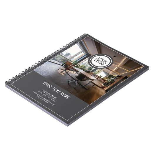 Grijs Toevoegen Logo Custom Text Company Foto Notitieboek (Linkerzijde)