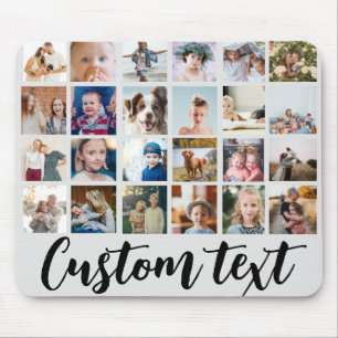Grijs trendy 24 foto raster aangepaste tekst Mouse Muismat