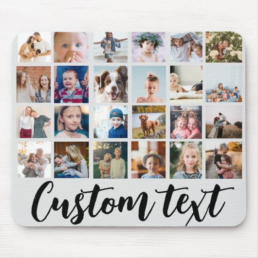 Grijs trendy 24 foto raster aangepaste tekst Mouse Muismat (Voorkant)