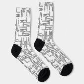 Grijs Trombone Crosshatch Wit Patroon Sokken (Rechts)