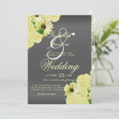 Grijs trouwsatijn en pastelgeel bruiloftsfeer kaart (Staand voorkant)