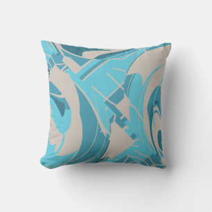Grijs Turquoise Aqua Mediterraan Weelderig Blad Mo Kussen