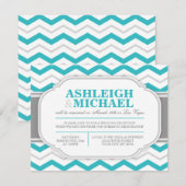 Grijs & Turquoise Chevron Trouwontvangst Alleen Kaart (Voorkant / Achterkant)