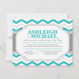 Grijs & Turquoise Chevron Trouwreceptie ALLEEN Kaart