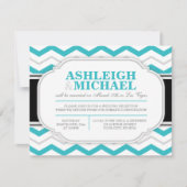 Grijs & Turquoise Chevron Trouwreceptie Kaart (Voorkant)