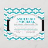 Grijs & Turquoise Chevron Trouwreceptie Kaart (Voorkant / Achterkant)